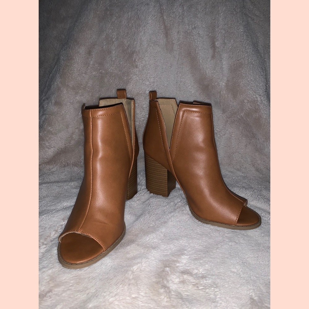 Faux brown leather heels